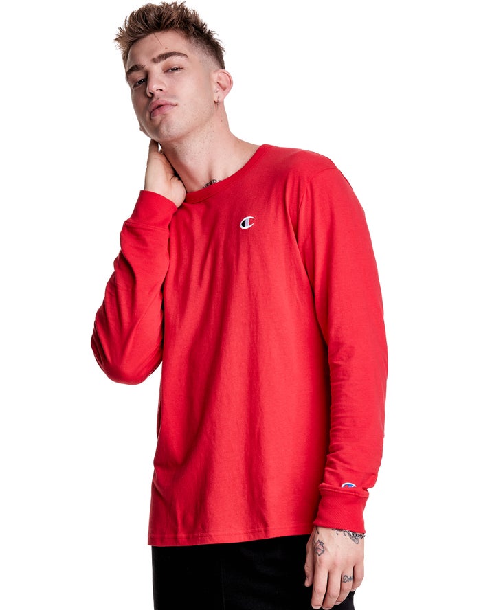 Champion Long-Sleeve Lightweight C Logo T-Shirt Heren - Rood - Belgie 8734PYMHD